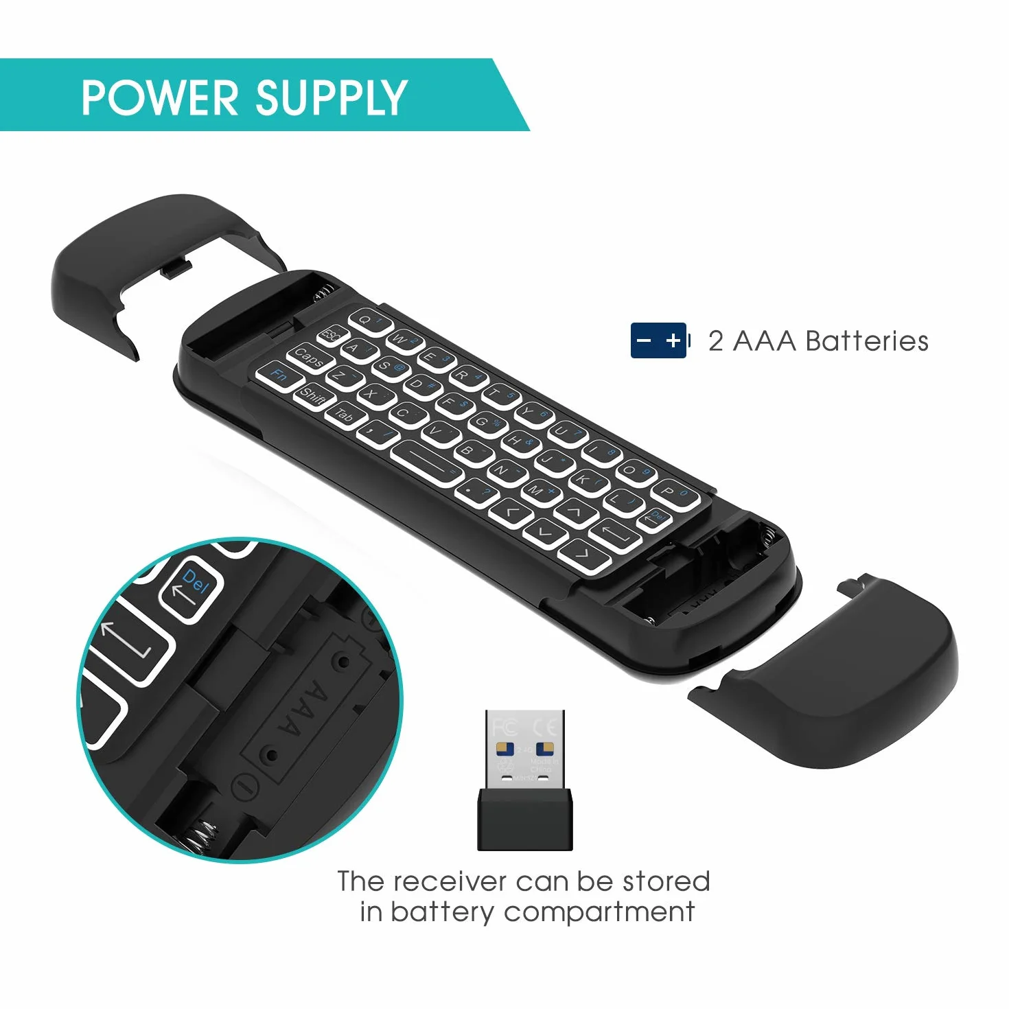 Rii MX6+ Wireless + IR - Control Remoto con Gyro Mouse, Teclado retroiluminado y micrófono para Android Smart TV, TV Box, PC y Mac