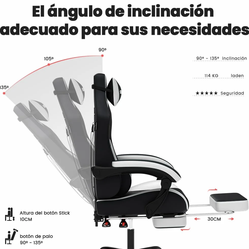 Silla Ergonómica para Videojuegos SUKIDA, Piel Sintética, Reposacabezas, Soporte Lumbar, 150 kg