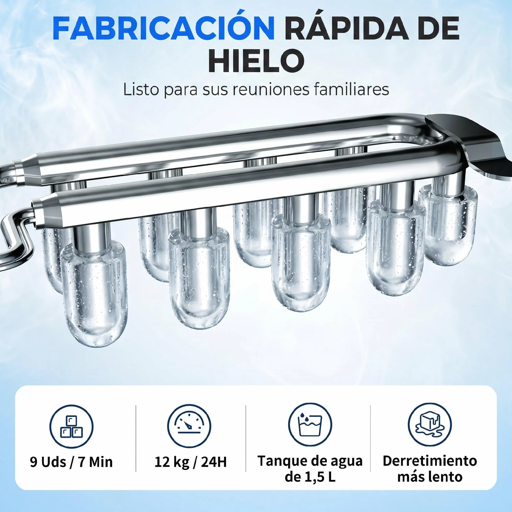 HOMCOM Máquina de Hielo Autolimpiable 12 kg/24H 9 Cubitos en 7 Min 2 Tamaños 1,5L Depósito Blanco