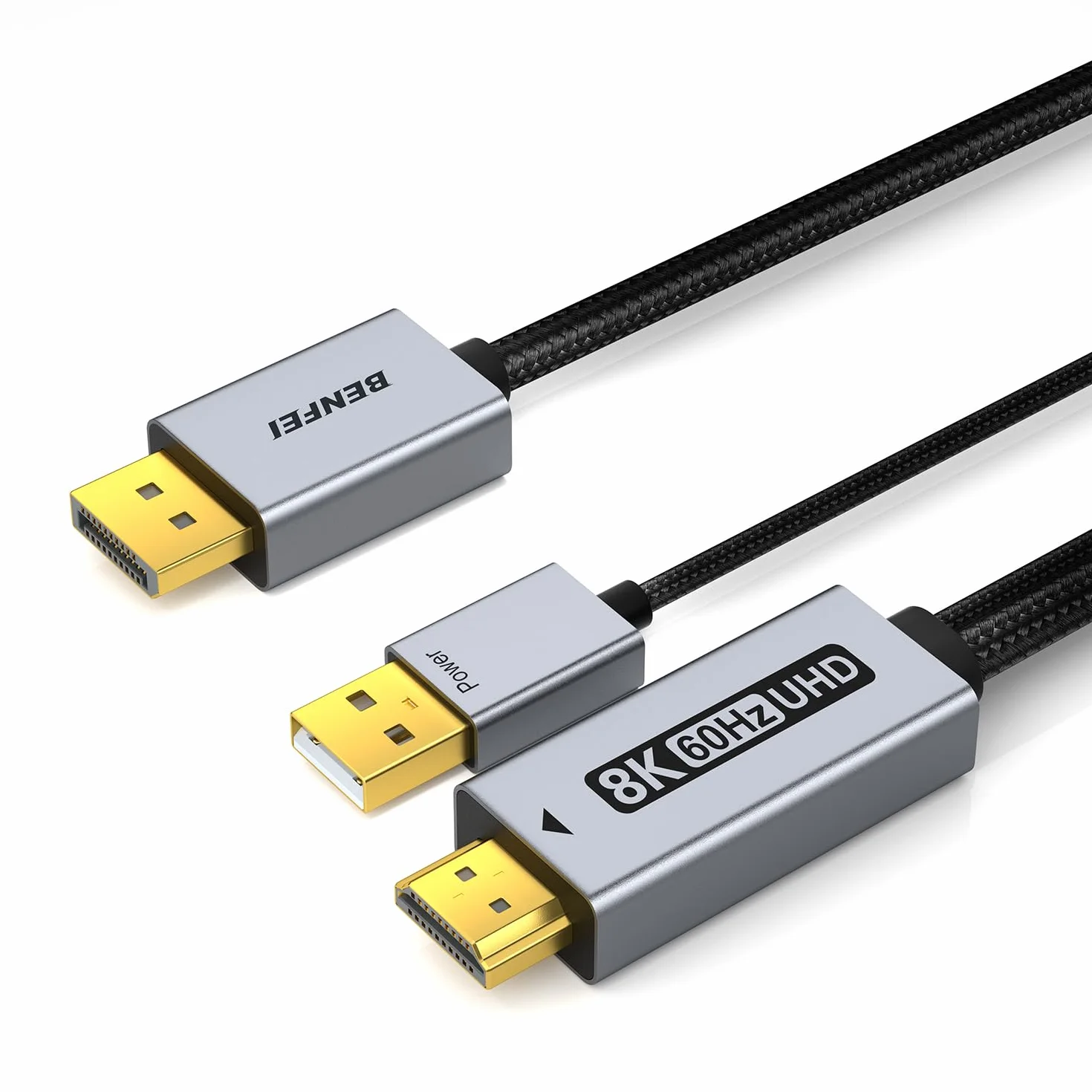 BENFEI Cable DisplayPort1.4 a HDMI2.1 [1.8Metros] 8K@60Hz 4K@240Hz/165Hz/144Hz/120Hz, DP unidireccional (fuente) a HDMI (pantalla) con fuente de alimentación USB 5V/1A compatible con HDR/DSC/HDCP 2.3