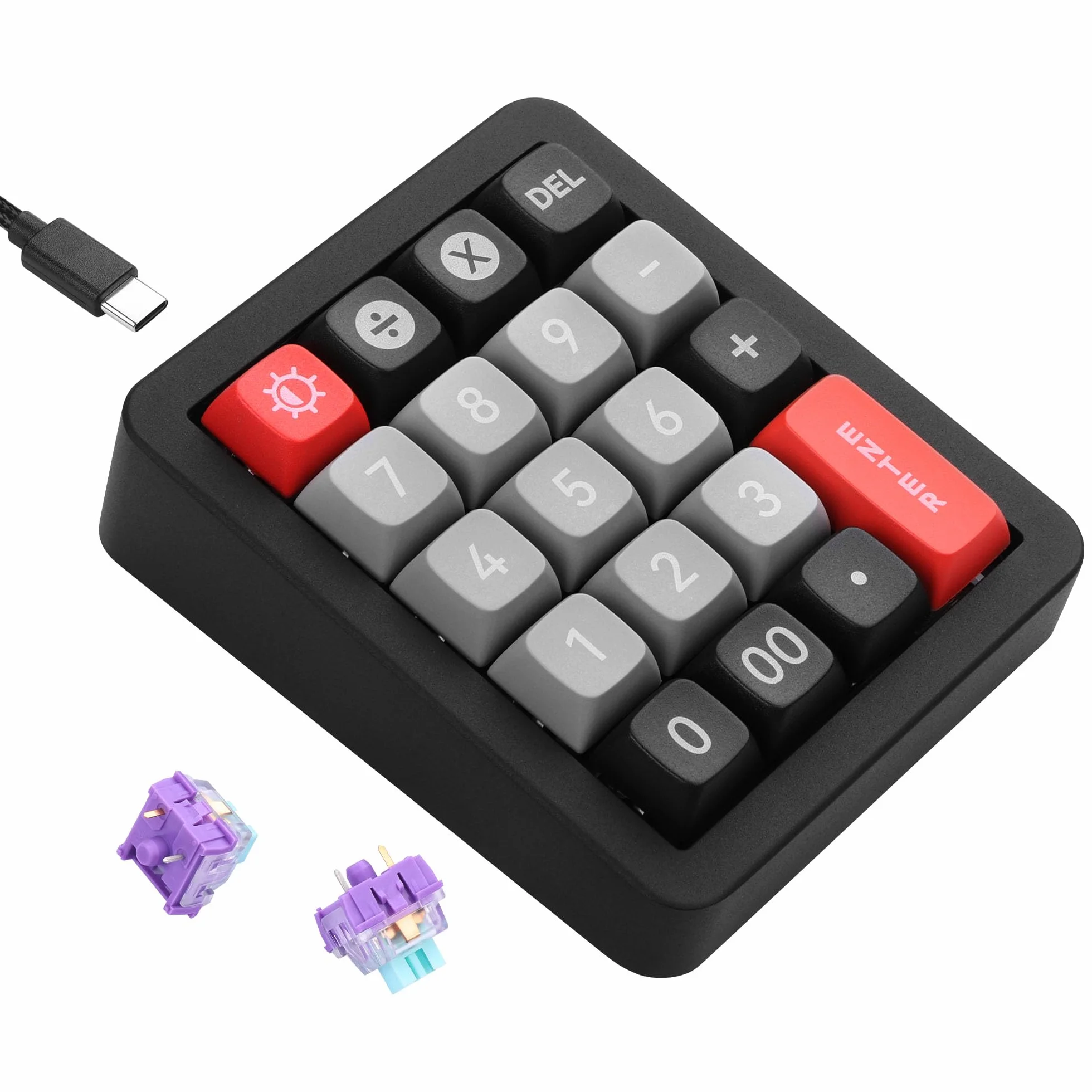 SinLoon Teclado numérico mecánico: 19 teclas macro, interruptores intercambiables en caliente completos, 12 modos RGB, estructura de junta y cuerpo de aluminio, rollover N-Key y cable desmontable de