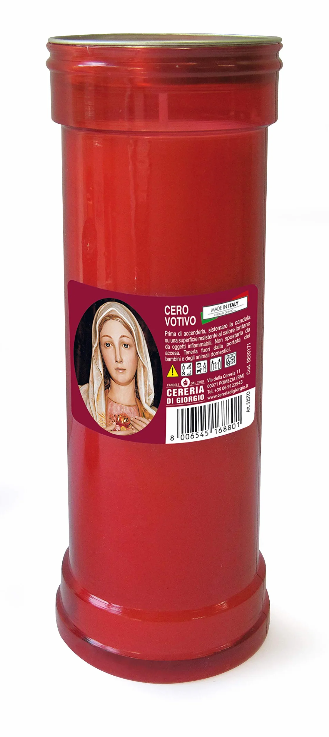Cero votivo modelo P50 Rojo Diámetro 6,3 cm altura 18 cm Cereria Di Giorgio
