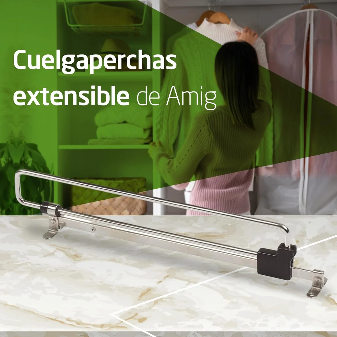 Amig Cuelgaperchas Extraíble 350 mm Acero Colgador Extensible para Ropa Armarios Plateado
