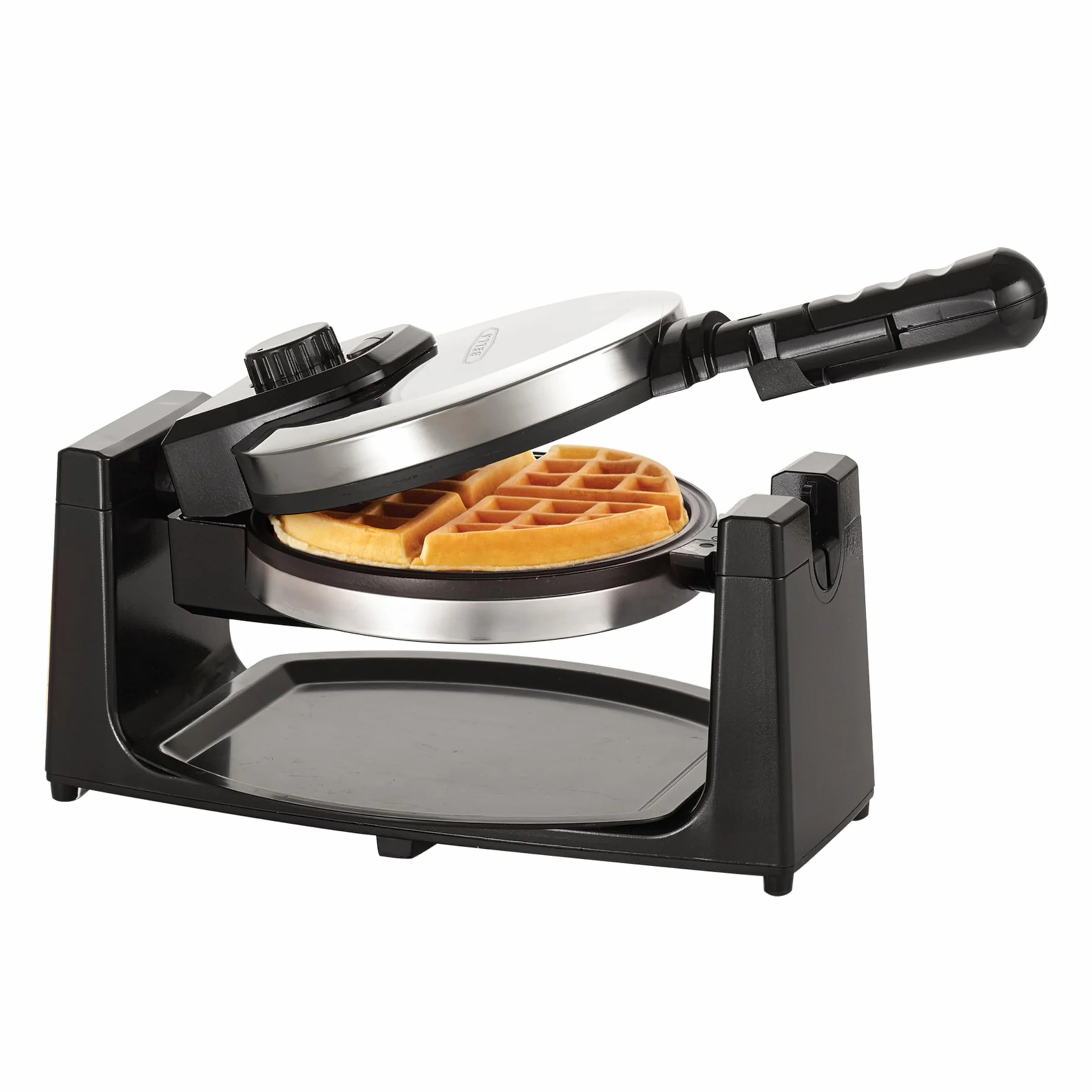 bella Gofrera para gofres belgas giratoria clásica con placas antiadherentes, bandeja de goteo extraíble, control de dorado ajustable y asas de tacto frío., Acero inoxidable