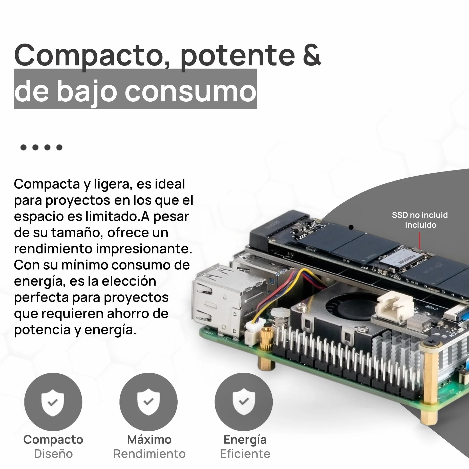 db-tronic Raspberry Pi 5 4 GB NVMe Kit 64 GB 27 W Carcasa metálica Refrigeración Activa SSD M.2 NVMe PCIe